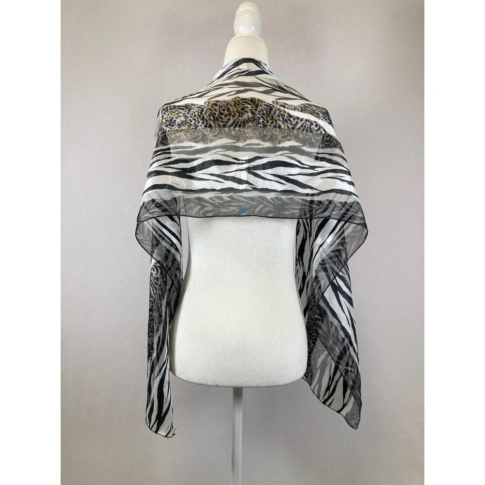 Safari Chic Women OS Black Tan‎ Animal Print Mixed Zebra Leopard Scarf